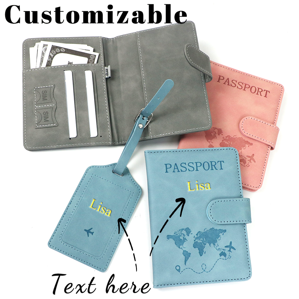 Travel Accessories Gift Set - Customized Name Anti-Magnetic Passport Book PU