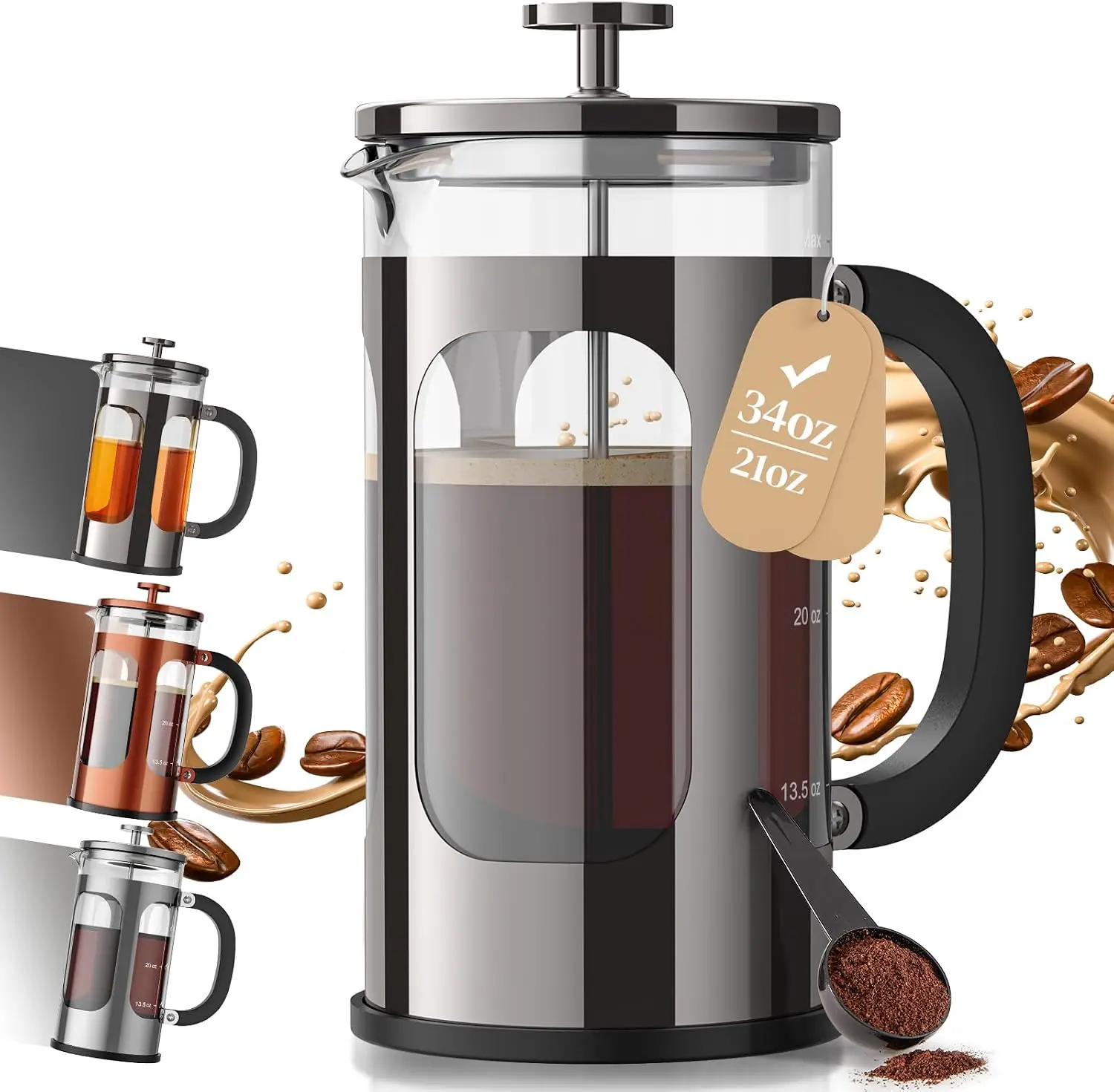 Travel Accessories Gifts - French Press Coffee Maker 34oz, No