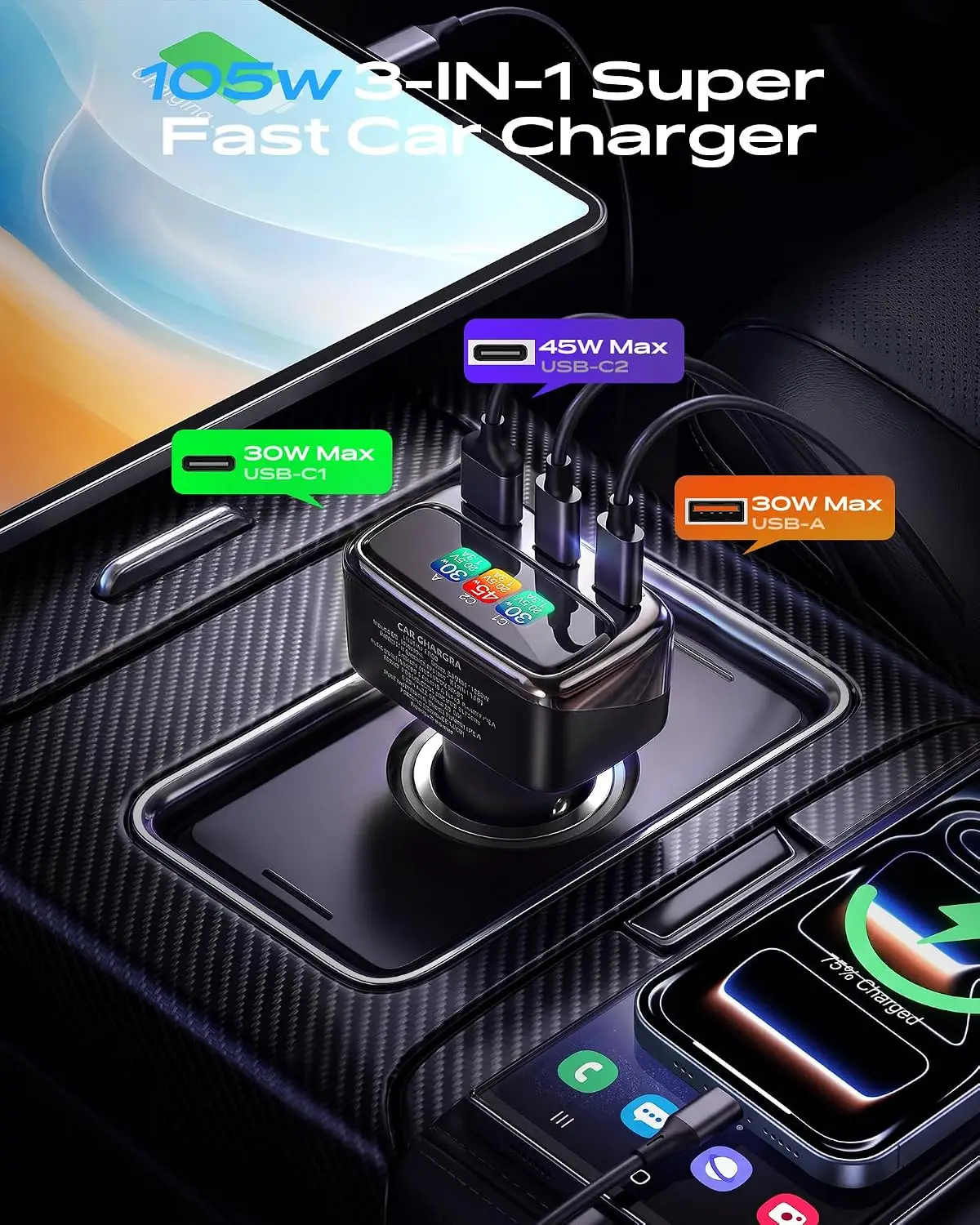 105W USB C Car Charger with Di - Travel Accessories Gifts review and price