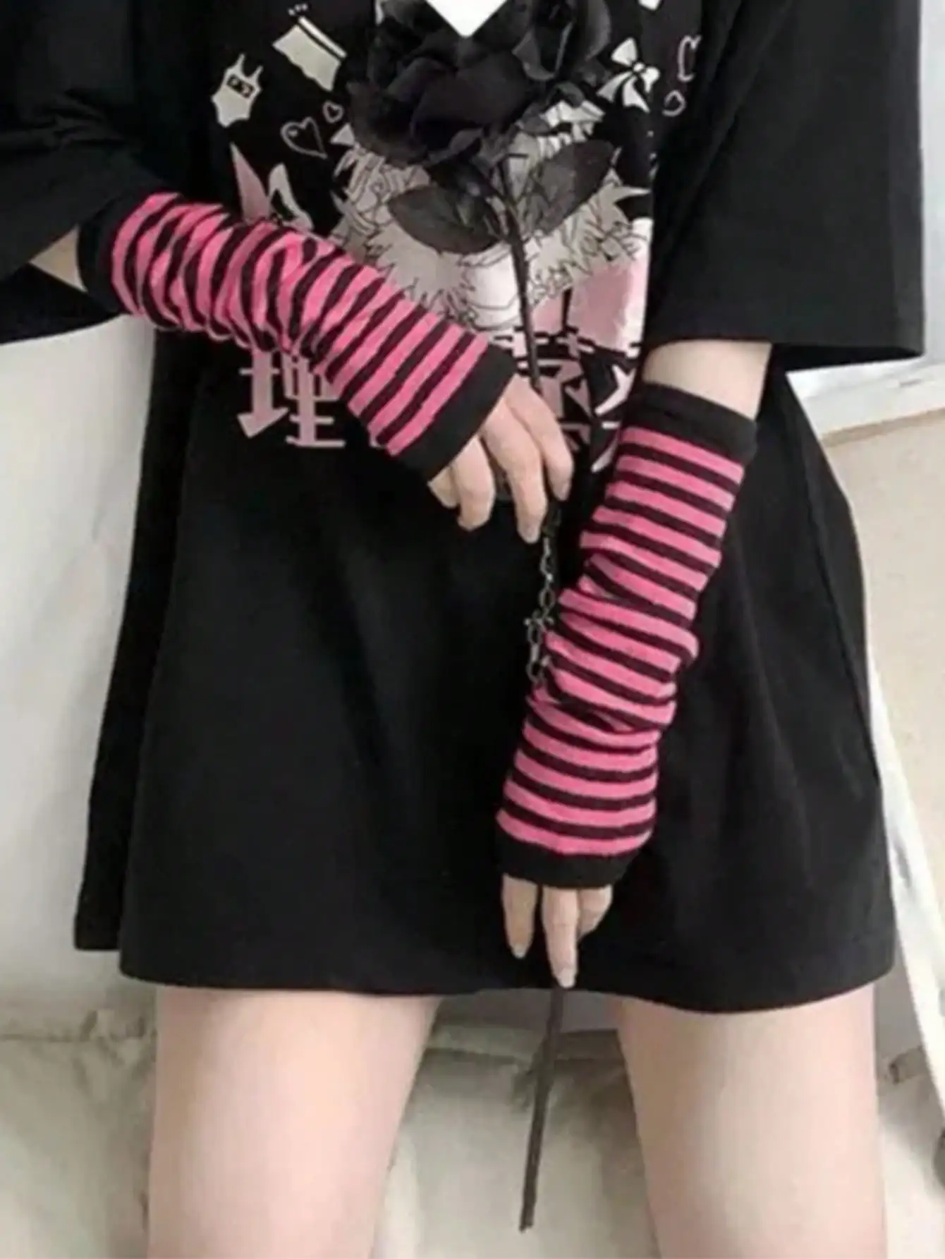 1 Pair Y2K Punk Striped Knitte - Travel Accessories Unisex review and price